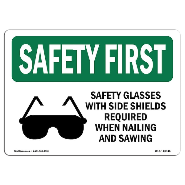 OSHA, Safety Glasses W/ Side Shields W/ Symbol, 5in X 3.5in Decal, 10PK, OS-SF-D-35-L-10945-10PK